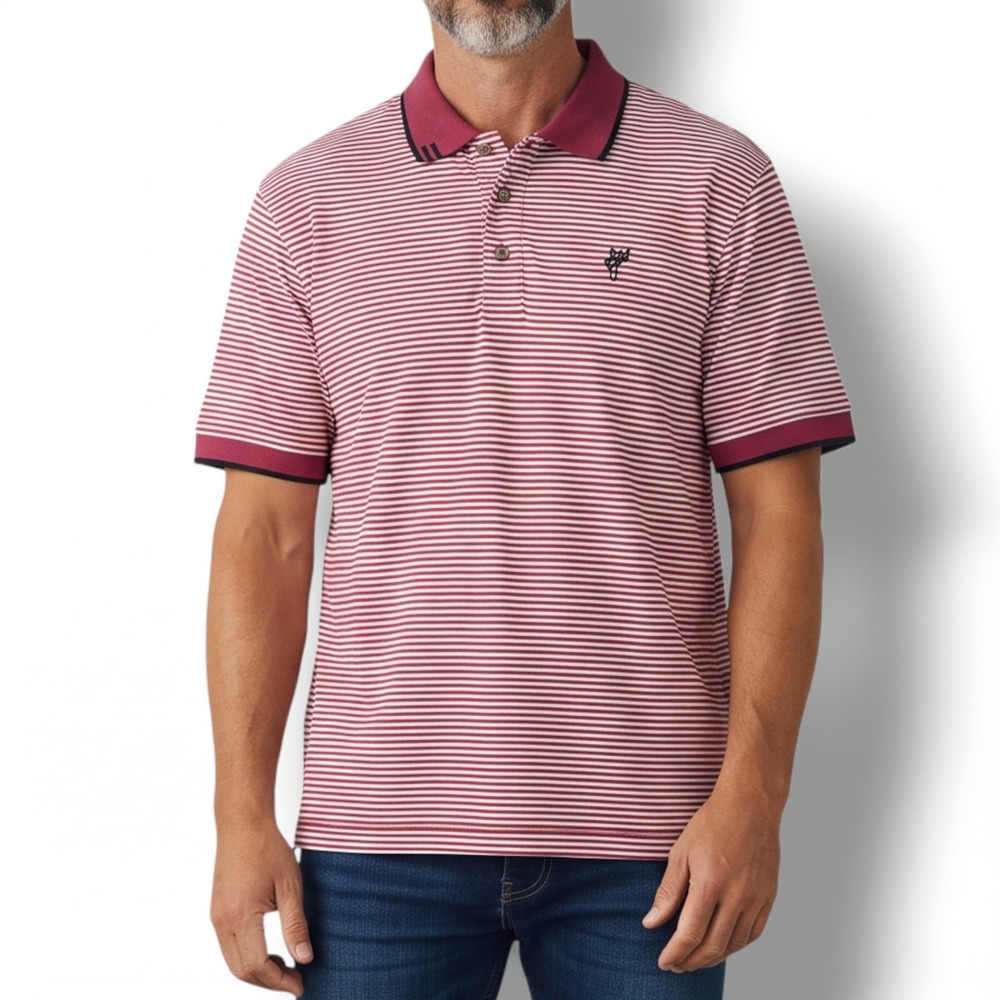 Ashworth Golf Polo Shirt Mens Small S Red White Striped Short Sleeve Cotton